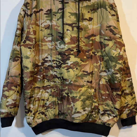 Quilted Camo Nylon Puffer Hoodie, Pullover Hooded Sweatshirt Camouflage, Mens XL - Picture 3 of 5